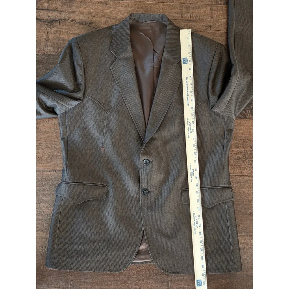 VTG RARE 70s Circle S Western Urban Wear Brown Textured Blazer Pants 44R USA